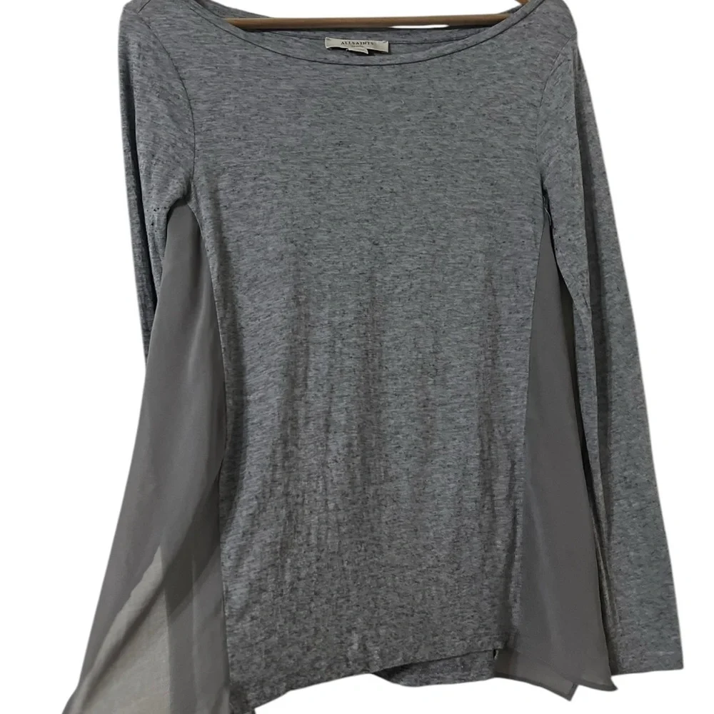 ALL SAINTS Musson Gray Long Sleeve Top Shirt